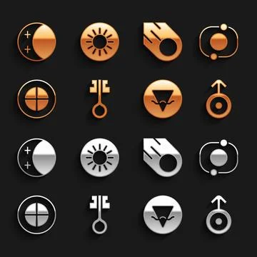 Set Old magic key, Solar system, Symbol Uranus, Earth element, globe, Comet.. イラスト素材