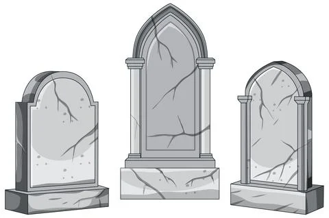 Set of Old Marble Tombstones Vector Illustration Stock Illustration