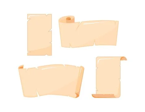 Set of old paper scrolls and sheets representing ancient documents Illustrazione stock