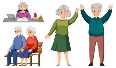 Set of old people characters Stock Illustration