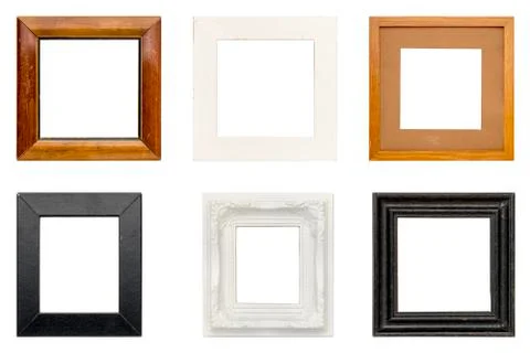 Set of old picture frames with, isolated on white Stock Photos