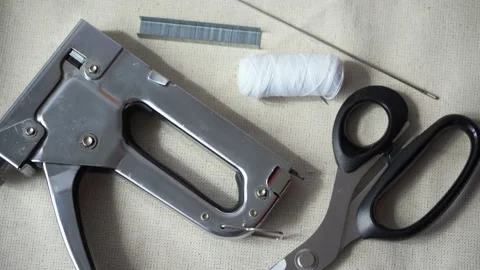 Set of old rusty tools for repair on a table, hammer, screwdriver, pliers Stock Footage 133156134