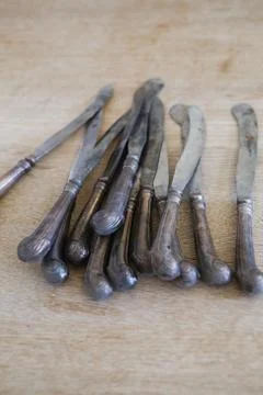 Set of old table knives. Stock Photos