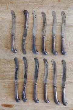 Set of old table knives. Stock Photos
