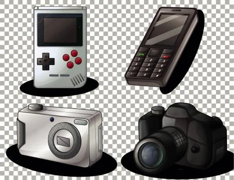 Set of old technology vintage gadget on transparent background Stock Illustration