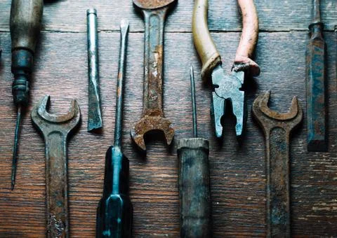 Set of old tools Stock Photos