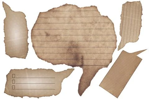 A set of old torn brown paper speech bubbles. Vintage chat icons isolated o.. Stock Photos