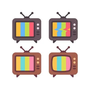 Set of old TV with error screens. Retro TV sets flat icons Stock Illustration