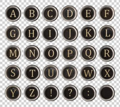 Set of old typewriter keys isolated on transparent background Stock Photos