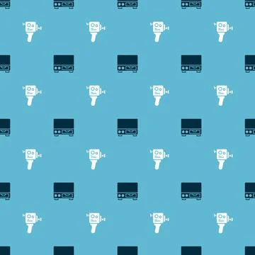 Set Old video cassette player and Retro cinema camera on seamless pattern Stock Illustration
