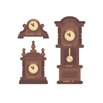 Set of old vintage clock flat illustration Stock Illustration