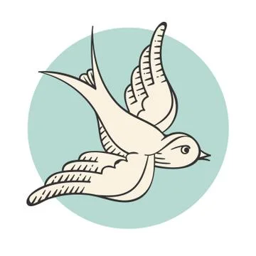 Set of old vintage object in engraving style. Icon bird for tattoo isolated o Stock Illustration