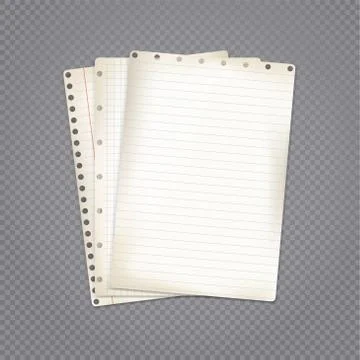 Set of old white, lined and math note, notebook paper stuck on dark grey square Stock Illustration