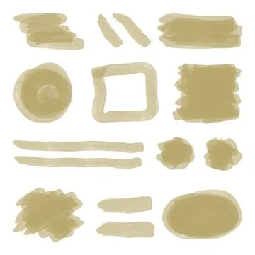 A set of olive beige brush strokes and spots on a white background. Color Jap Stock Illustration