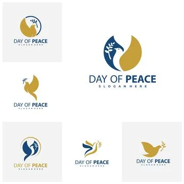 Set of Olive Branch Peace Dove Nature Bird Logo Design Vector Template, Cre.. Stock Illustration