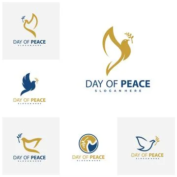Set of Olive Branch Peace Dove Nature Bird Logo Design Vector Template, Cre.. Stock Illustration