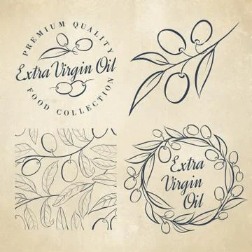 Set of Olive label elements. Stock Illustration
