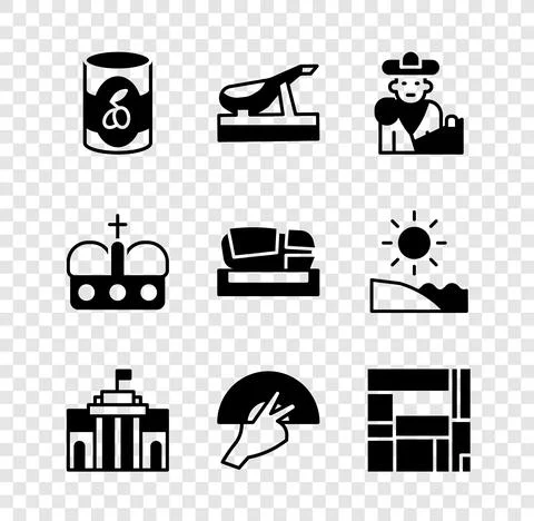 Set Olives in can, Spanish jamon, Bullfight, matador, Prado museum, Fan flamenco Stock-Illustration