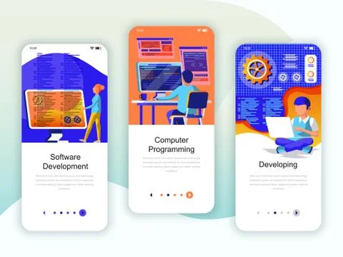 Set of onboarding screens user interface kit 스톡 일러스트