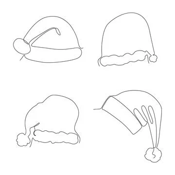 Set of One continuous line Santa Claus Hat. Thin Line Illustration vector c.. Stock Illustration