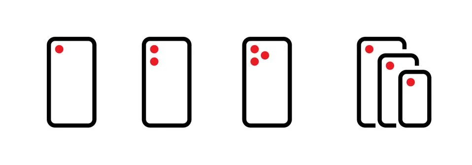 Set of one, dual, three and compare camera phone icons. Editable line vector. Stock Illustration