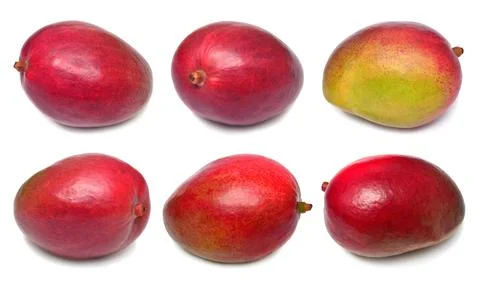 Set one fresh mango fruit isolated on white background. Flat lay, top view Stock Photos