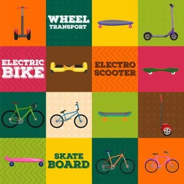 Set of one-wheeled and two- Self-balancing electric scooter vector illustra.. Stock Illustration