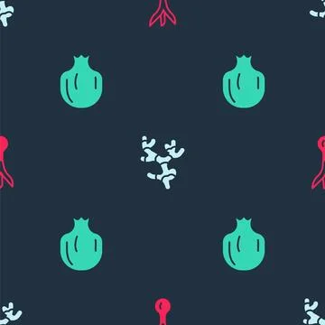 Set Onion, Ginger root and Pomegranate on seamless pattern. Vector Stock Illustration