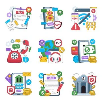 Set of Online Banking Flat Illustrations Stock Illustration