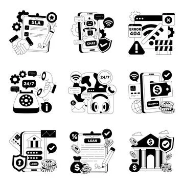 Set of Online Banking Solid Illustrations Stock Illustration