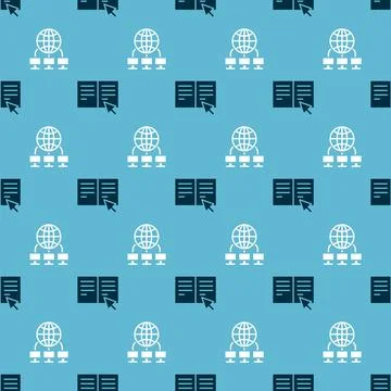 Set Online book and Computer network on seamless pattern. Vector 스톡 일러스트