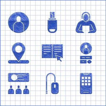 Set Online book, Computer mouse, Mobile phone, Create account screen, Training Stock Illustration