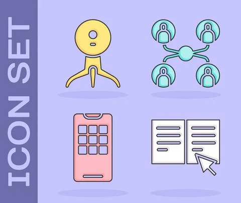 Set Online book, Web camera, Mobile phone and Online class icon. Vector 스톡 일러스트