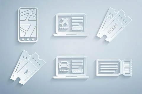 Set Online car sharing, Ticket, Train ticket, Laptop with and Infographic of Illustrazione stock