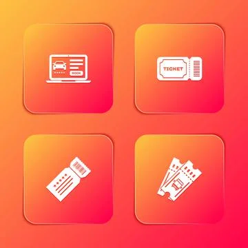 Set Online car sharing, Ticket, and Bus ticket icon. Vector Ilustración de archivo