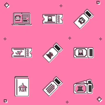 Set Online car sharing, Train ticket, Bus, Airline, Museum, Cover book trav.. Stock Illustration