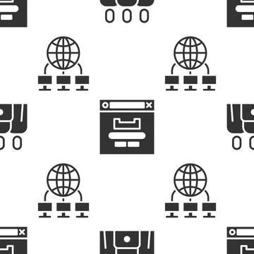 Set Online class, Browser window and Computer network on seamless pattern Stockillustratie