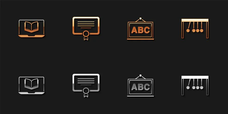 Set Online class, Certificate template, Chalkboard and Pendulum icon. Vector 스톡 일러스트