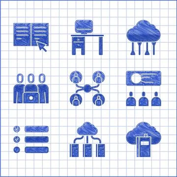 Set Online class, Cloud or online library, Training, presentation, Task list Stock Illustration
