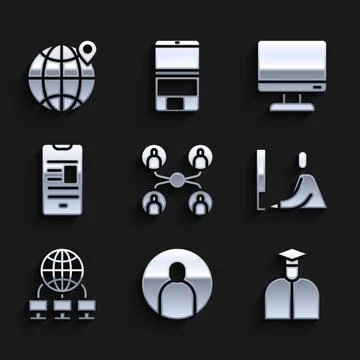 Set Online class, Create account screen, Student, working laptop, Computer Stock Illustration