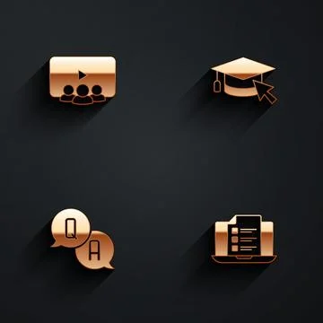 Set Online class, Graduation cap with cursor, Question and Answer and quiz, test Stock Illustration