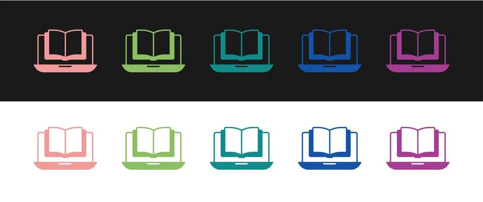 Set Online class icon isolated on black and white background. Online education イラスト素材