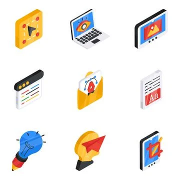 Set of Online Designing Flat Isometric Icons Stock Illustration