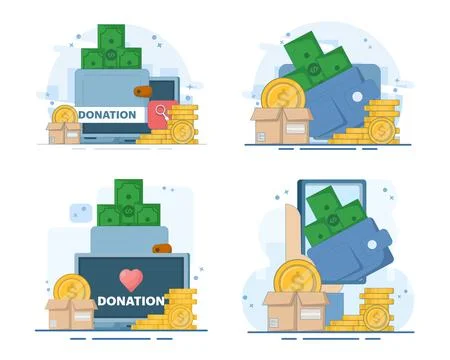 Set of online donations for the community and digital marketing illustrations Stock Illustration