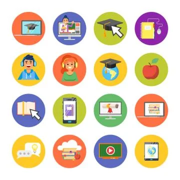 Set of online education and e-learning icons Stock Illustration