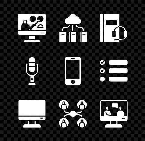 Set Online education, Cloud or online library, Audio book, Computer monitor Stock Illustration