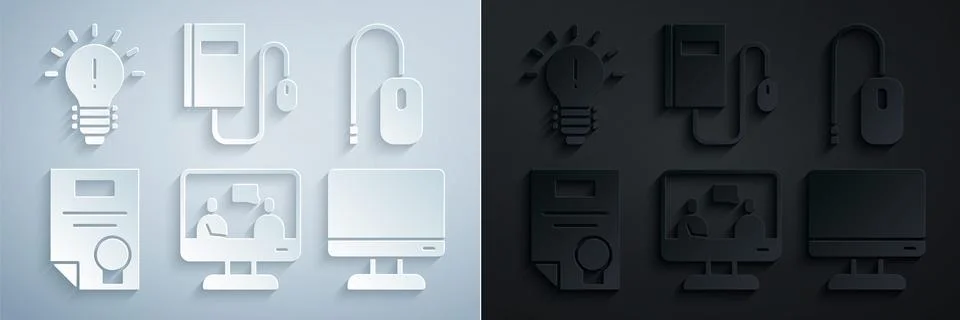 Set Online education, Computer mouse, Certificate template, monitor screen,.. Illustrazione stock