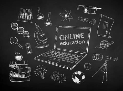 Set of online education items Stock Illustration