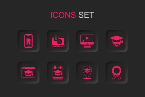 Set Online education, Question and Answer, with diploma, Graduation cap glo.. Stock Illustration