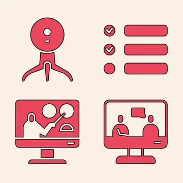 Set Online education, Web camera, Task list and Online education icon. Vector Stock Illustration